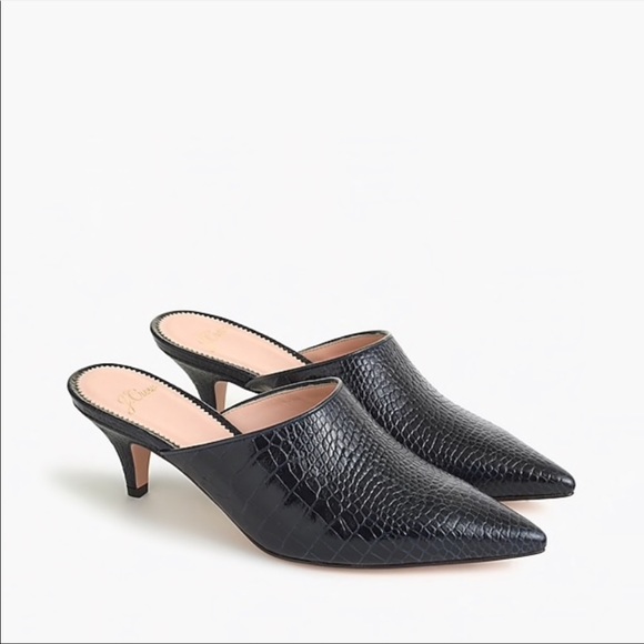 J. Crew Shoes - J Crew Kitten Heel Mules Croc-Stamped Leather Size 9
